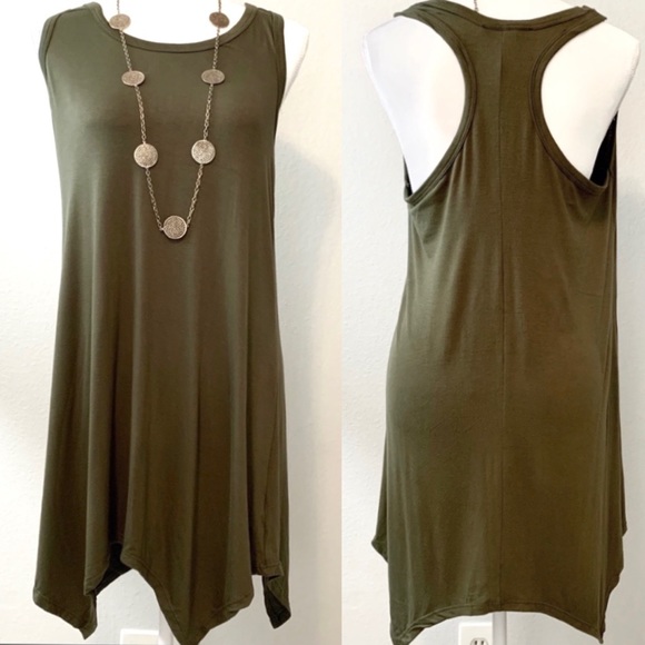 Racerback Olive Handkerchief hem casual dress - Picture 1 of 7